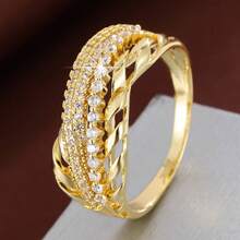 1pc Minimalist Line Geometric Criss-Cross Design Cubic Zirconia Women Ring - Multicolor - View 13