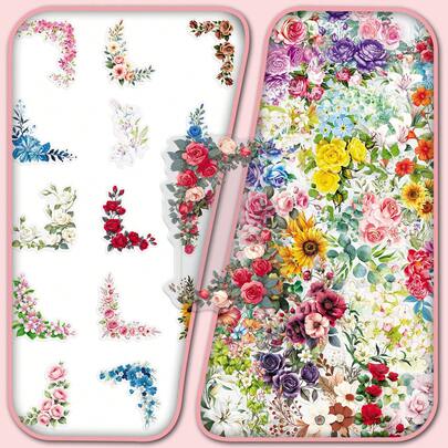 50 miếng dán viền hình tam giác hoa trong suốt, hình hoa tươi trang trí sáng tạo cho sổ kế hoạch, album ảnh.