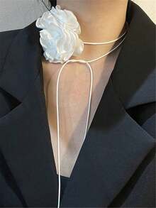 1 chiếc vòng cổ choker lớn kiểu Pháp cổ điển với họa tiết hoa dành cho nữ. - trắng - Xem 1