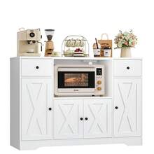 120 Cm Sideboard, Kitchen Pantry Cupboard, Sideboard Storage Cabinet With Microwave Stand And Adjustable Shelve - White - View 7