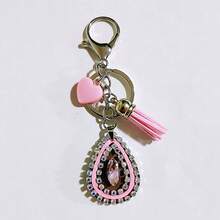 1pc Luxury Rhinestone Leather Geometric Charm, Cute Heart-Shaped Tassel Pendant, Fashionable Versatile Women Accessory Bag Decoration, Backpack/Wallet Accessory, Suitable As Gift For Friends - Pink - View 6