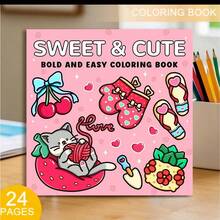 1 Carte de colorat cu pisici drăguțe și dulciuri, 24 foi (hârtie groasă 120 gsm), ediție deluxe îmbunătățită (potrivită pentru cadouri de Paște, Ziua Reciului, Crăciun, Anul Nou și Ziua Îndrăgostiților) - O singură bucată - Vizualizare 1