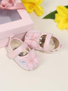 1 Pair Girls 3D Butterfly PU Hook & Loop Design 0-15 Months Sweet Elegant Infant Walking Shoes Flat Non-Slip Breathable Walking Shoes Suitable For Spring And Autumn - Pink - View 3