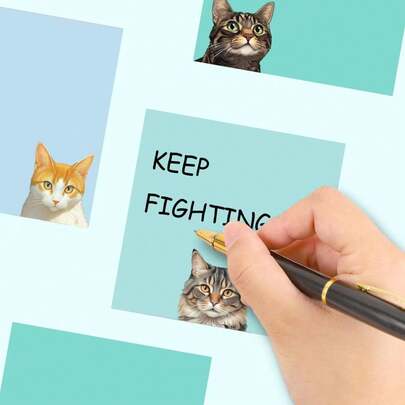 Cute Cat Memo Pad Set | Kawaii Sticky Notes, Aesthetic Self-Adhesive Paper, Suitable For Student Planners, Cartoon Animal Stationery Gifts, Square Paper