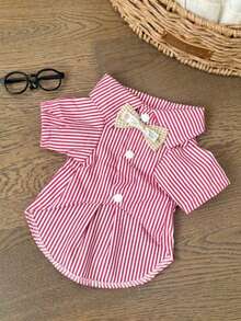 Áo sơ mi lịch lãm cho thú cưng, trang phục sành điệu cho chó và mèo nhỏ, áo mùa hè nhẹ nhàng cho thú cưng, thoáng khí không bí bách, thiết kế nơ sọc xanh trắng, quần áo chống nắng ngoài trời cho chó và mèo. - Đỏ và trắng - Xem 9