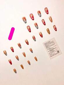 24Pcs/Set Almond Shaped French Manicure 3D Floral-Drop Gradient Elegant Reusable Press-On Nails With 1Pc Gel And 1Pc Nail File, Adding A Daily Wear And Dates Nail Supplies Nails - 多色 19 - 查看 4