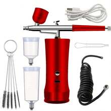 Portable Rechargeable Airbrush Kit, Multi-Purpose Airbrush Set For Makeup, Nail Art, Model Painting & Cake Decorating - Red - View 8