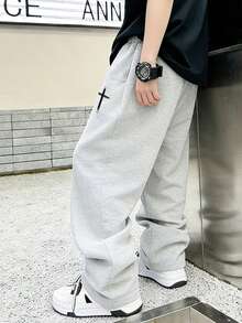 1pc Tween Boys' Casual Elastic Waist Sweatpants, Sports Pants, Relaxed Fit Trousers, Summer Activewear For Young Students - Grey - View 4