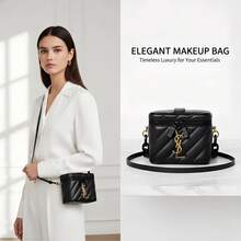 YSL Black Beauty Makeup Box With Mirror – Designer Vanity Case – Authentic Yves Saint Laurent Logo – Interchangeable Resin & Leather Straps – 2 Gold Chains – Cosmetic Organizer For Makeup Storage & Travel - 黑色 - 查看 1