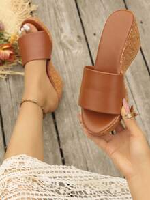 2026 New Women's Comfortable Platform Slide Sandals, Plus Size, Fashion, Versatile, Suitable For All Occasions, Global - Brown - View 14