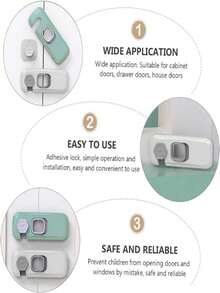 1 Set Home Life Latch Lock, Mini Fashionable Self-Adhesive Door Latch, Child Safety Door Pull Lock Set, Creative Design, Made Of ABS Plastic, Suitable For All Seasons, Fit For Toddlers And Children, Applicable To Refrigerator, Cabinet, Drawer, Wardrobe, Freezer, Door, Daily Necessity - Thickened Upgraded Version - View 9