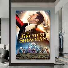 Enmarcado Lienzo plano 2D, 1 unidad de impresión artística en lienzo plano 2D , póster de la película 'El gran showman' con Hugh Jackman como PT Barnum - Decoración artística para cine en casa u oficina - un regalo para los fanáticos del teatro musical, decoración para fiestas de películas - Enmarcado - Ver 3