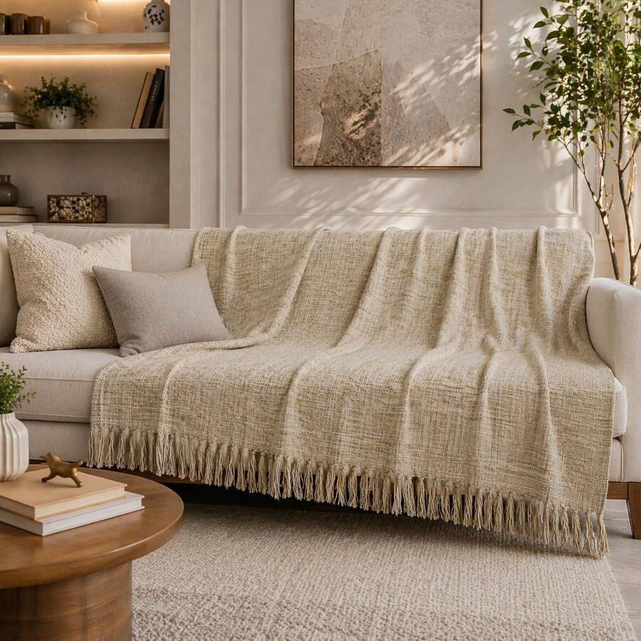 Giant Decorative Cotton Sofa Throw 3.00 X 1.80 - 駝色 - 查看 1