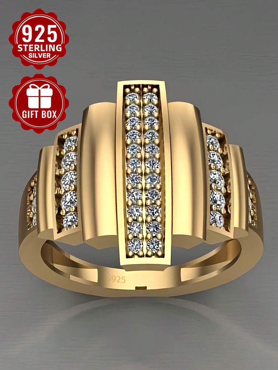 1 pièce Bague en argent sterling 925 avec zircone cubique synthétique, taille 7-13, convient pour un port quotidien, livrée avec boîte cadeau