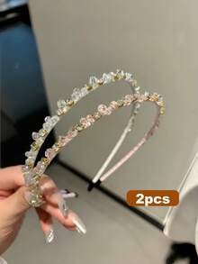 1 pieza/2 piezas Diadema casual hecha a mano con cristal sintético y rhinestones, elegante y brillante, versátil para el cabello de niña, adecuada para el verano - Multicolor - Ver 13