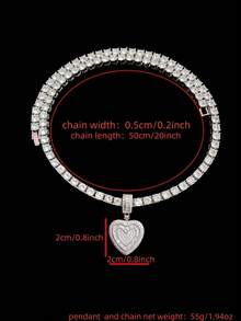 1 mặt dây chuyền hình trái tim đính đá Cubic Zirconia và dây chuyền mắt xích 5mm, mặt dây chuyền phong cách hip-hop retro thời trang unisex, phù hợp để đeo hàng ngày hoặc dự tiệc, quà tặng Valentine. - Bạc - Xem 6