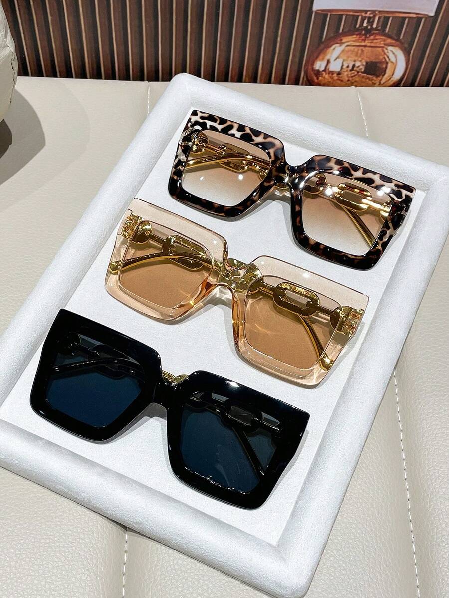 3pcs Unisex Fashionable Y2K Style Beach Summer Square Frame Versatile Personalized Photo Eyeglasses - A - View 1