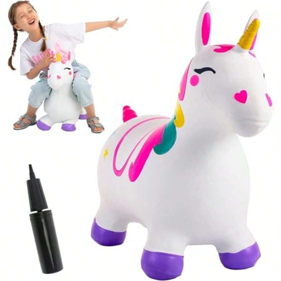 JOYIN - Caballo hinchable de unicornio para niños juguete inflable para regalo de cumpleaños 18 meses 2 3 4 5 años niños y niñas - como en la foto - Ver 1