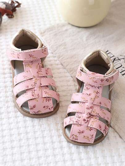 1 đôi sandal bít mũi họa tiết hoa nhí màu trơn cho bé gái, chất liệu mềm mại thoải mái, thích hợp cho mùa hè và hoạt động ngoài trời.