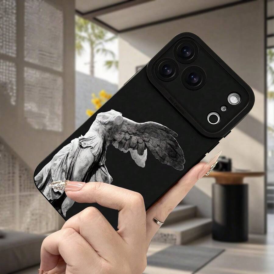 Funda para Teléfono - Precio de Fábrica al Por Mayor) - Funda Premium Creativa en Negro Mate con un Estampado Artístico de las Alas de la Escultura de la Diosa de la Victoria - Negro - Ver 1