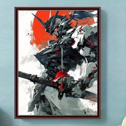 Tranh đính đá Samurai Anime trên vải canvas kích thước 30*40cm/11.8*15.7in - In chất lượng cao, thiết kế Samurai hiện đại với điểm nhấn màu đỏ, lý tưởng để trang trí nhà cửa và văn phòng, món quà tuyệt vời cho người hâm mộ anime, phòng khách, phòng ngủ, nhà bếp, phòng anime.