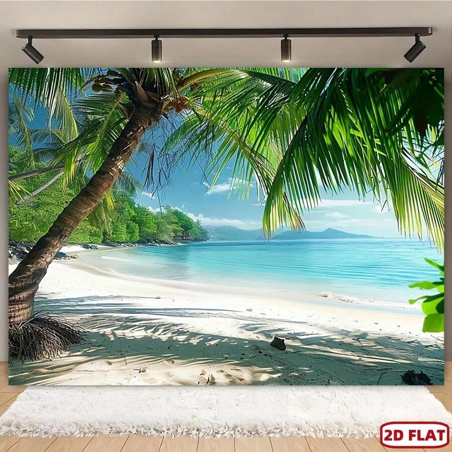 1件热带海滩背景布，夏威夷草裙舞派对摄影背景，适合所有季节，婚礼、生日、周年纪念日 - 查看 1