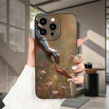 Funda para teléfono: Precio de fábrica al por mayor - Funda premium creativa en negro mate con brazo mecánico tocando una palma humana, diseño artístico con estampado floral y paisajístico.Compatible con iPhone 17/16/15/14/13/12/11/XS/XR/X/7/8 Plus/Pro/Max/Mini - Negro - Ver 9