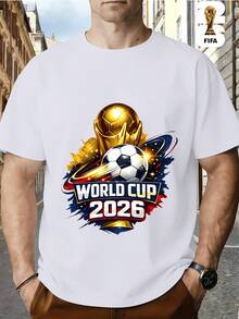 [World Cup Licensed]US-Canada-Mexico Fashion  Summer T-Shirt, Street Style Printed Top, World Cup Football, Portugal Series Themed Print Design, Suitable For Daily Wear, Available In Men's, Women's, And Couple's Styles, Ideal As A Birthday Gift For Fans - trắng - Xem 2