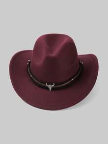 Mũ cao bồi miền Tây unisex, kiểu Fedora vành cuộn cổ điển, kèm thắt lưng có khóa. - Nhiều màu - Xem 2