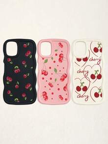 White Pink Black Milky White Creative Wavy Texture 3pcs Cherry Pattern Shockproof Phone Cases Fashion Phone Cases Compatible With IPhone & Galaxy Phones Spring Gift Case,International Version, Not The Domestic Version - Multicolor - View 55
