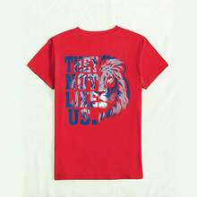 Unisex 100% Cotton Round Neck Short - Sleeve "They Not Like Us" T - Shirt With Lion Graphic - Bold And Distinctive Basic Tee For Summer Men's Tops - Red - View 3
