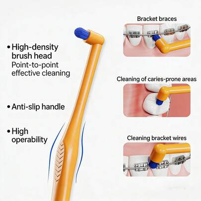 1pc Single-Ended Toothbrush, Dental Floss Brush, L-Shaped Point-To-Point Dental Braces Cleaning Brush