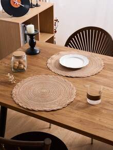 4/10/12pcs Bohemian Style 12-Inch Woven Round Placemats, Solid Color Woven Lace Tablemats, Non-Slip Pads, Suitable For Home Kitchen Decor, Bowl & Plate Mats, Holiday Parties, Birthday Gatherings, Wedding Banquets, Home Decor - Coffee Brown - View 7