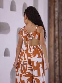 Long Printed Jumpsuit For Girls And Teenagers. - Camel - View 5