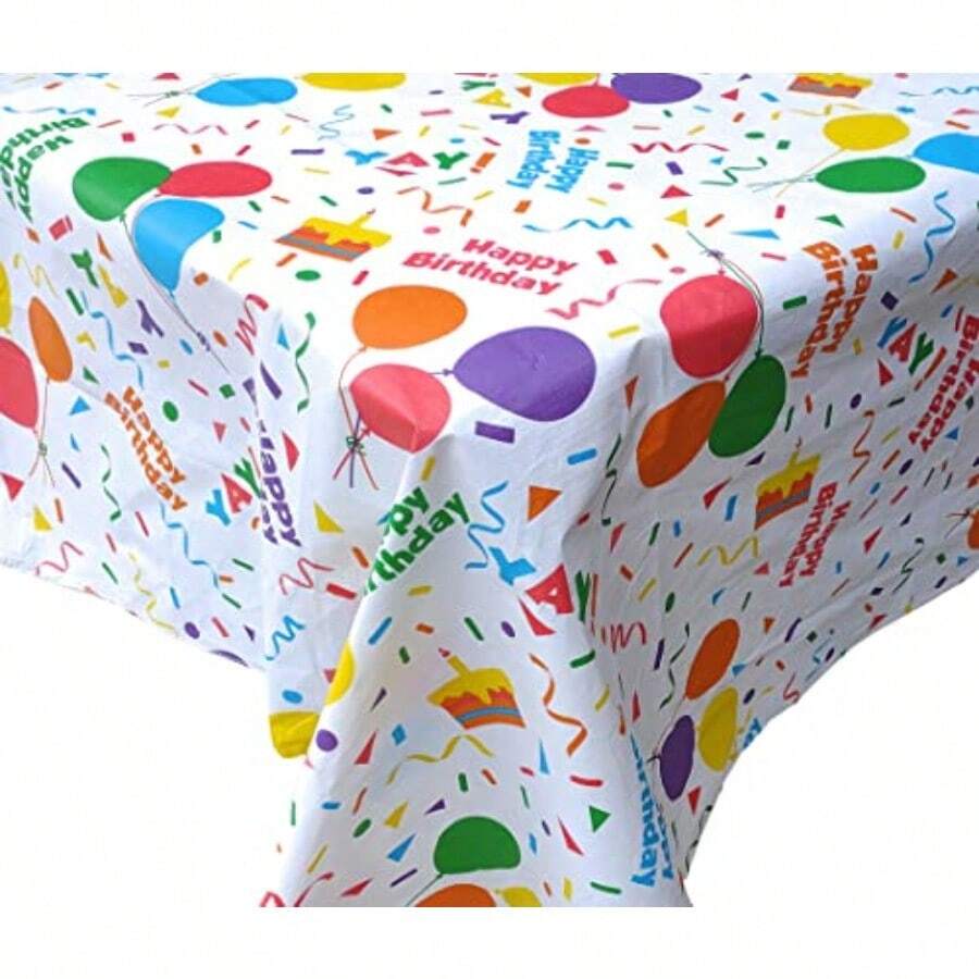 Mantel rectangular HB HBCollection con confeti y globo de feliz cumpleaños con reverso de franela 60 x 90 pulgadas rectangular blanco azul amarillo rojo verde morado con parte trasera de franela 60 x 90 pulgadas rectangular - Blanco azul amarillo rojo verde morado rosa oscuro naranja - Ver 1