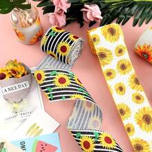 4 role panglică galbenă cu muchie de albină, cu sârmă, cu model de miere, cu punct, pentru coroană, pentru vara, Ziua Profesorilor, Paște, cusut, DIY, artizanat, material textil, panglică galbenă de pânză de sac, pentru funde, împachetat, petrecere decorativă - 4 pachete - Vizualizare 4