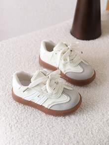 1 Pair Girls' Casual Sneakers, Soft Sole Non-Slip Toddler Trainers, Spring/Autumn - Beige - View 4