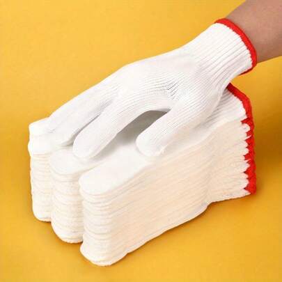 10pcs Durable Fabric Gardening Work Gloves, Cut-Resistant And Puncture-Proof, Suitable For Outdoor Gardening Tasks, Cotton Yarn, Nylon Thickened Anti-Slip Wear-Resistant Industrial Work Gloves, Outdoor And Gardening Supplies, Gardening Tools