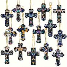 Bộ 15 móc khóa tranh đính đá, móc khóa nghệ thuật đính đá 5D, bộ dụng cụ móc khóa tranh đính đá, mặt dây chuyền móc khóa - Xem 8