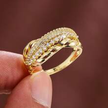 1pc Minimalist Line Geometric Criss-Cross Design Cubic Zirconia Women Ring - Multicolor - View 5