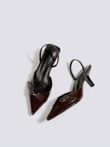 女士露趾高跟鞋，棕色正式高跟鞋，派对鞋，婚鞋，玛丽珍鞋，尖头套脚高跟鞋 - 棕色 - 查看 1