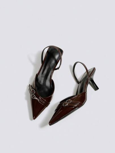 Women's Peep Toe High Heels, Brown Formal High Heel Shoes, Party Shoes, Wedding Shoes, Mary Jane Pumps, Pointed Toe Slip-On High Heels