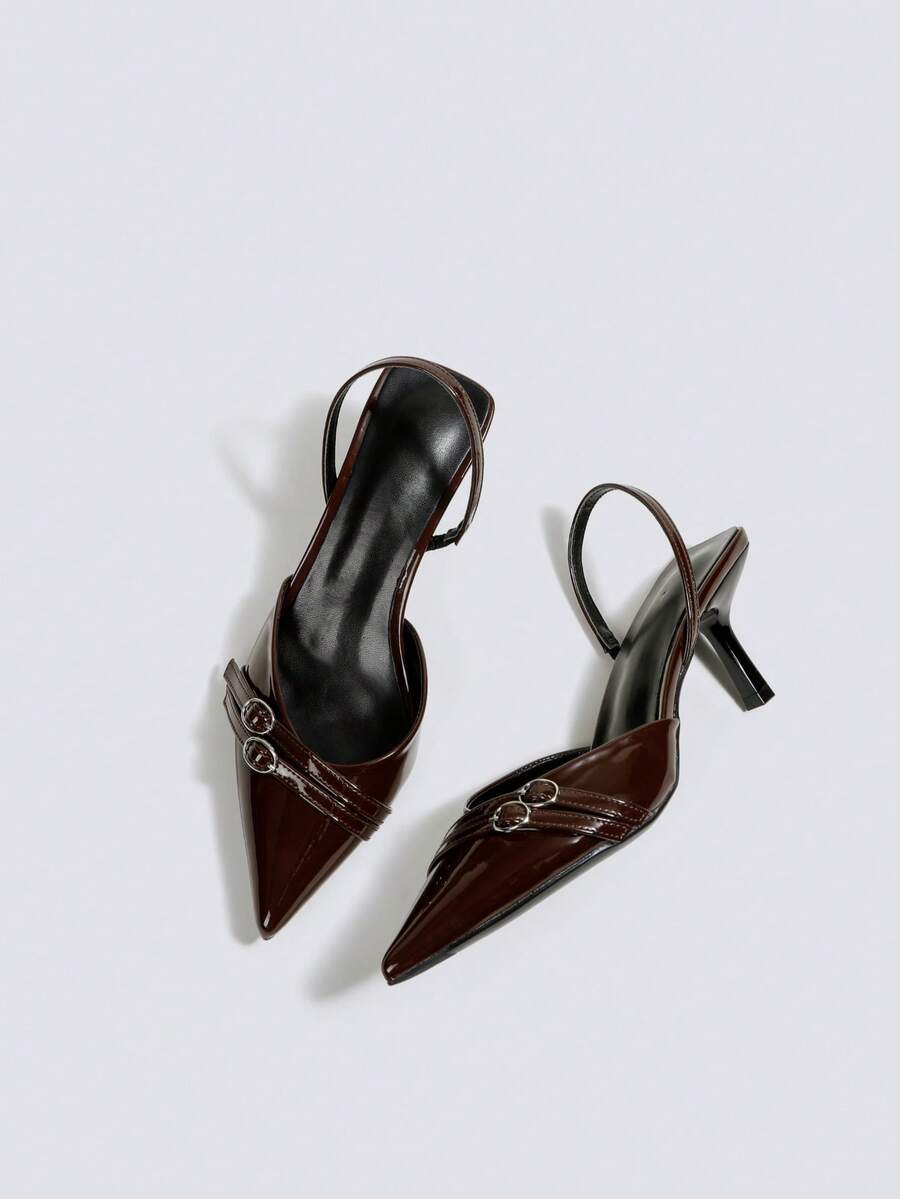 女士露趾高跟鞋，棕色正式高跟鞋，派对鞋，婚鞋，玛丽珍鞋，尖头套脚高跟鞋 - 棕色 - 查看 1