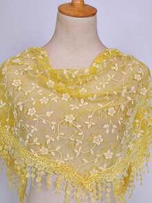 1pc 2026 New Floral Lace Trimmed Scarf/Headscarf, Fashionable For Women, Suitable For Weddings, Parties, Dining - Solid Color - 查看 10
