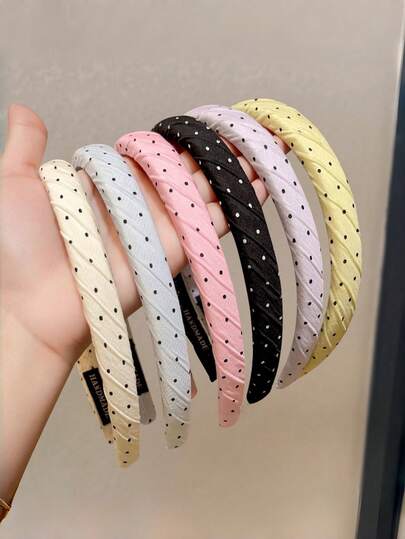 4个装波点发箍，甜美海绵垫发圈，时尚防滑发饰，适合女孩日常佩戴