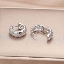 2 đôi bông tai đính đá Cubic Zirconia cao cấp, thiết kế unisex, mạ bạc, trang sức phong cách hip hop, phụ kiện cưới hỏi, quà tặng cho bạn gái hoặc các cặp đôi. - vàng trắng 1171 - Xem 5