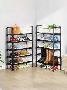 Multi-Tier Shoe Rack, Metal Frame, Space-Saving, Easy Assembly, Durable, Rust-Resistant, High Capacity, Suitable For Entryway, Closet, Bedroom, Ideal Home Storage, Fashionable Home Organization, Suitable For Daily Use - Black - View 6
