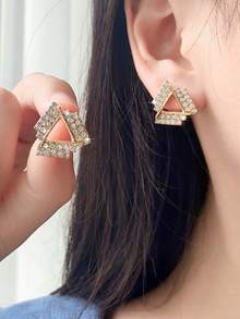 6 Pairs Rhinestone & Faux Pearl French Style Luxury Bohemian Earrings Set, Elegant Unique Earrings Suitable For Daily Wear And Festivals - Gold - View 6