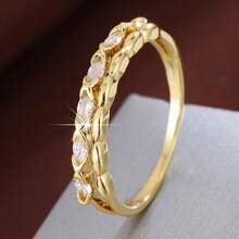 1 pieza Anillo de mujer con diseño de cadena con forma de ojo de caballo geométrico de moda con circonita cúbica - Multicolor - Ver 9