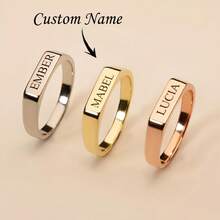 Women's Custom Square Bar Ring - Personalized Name/Date Engraved Minimalist Ring - Exquisite Jewelry Gift, Suitable For Girlfriend, Wife, Mother, Perfect For Anniversary, Valentine's Day, Wedding Gift - Multicolor - View 3